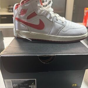 Air Jordan 1 Mid SE White and Red Sneakers
